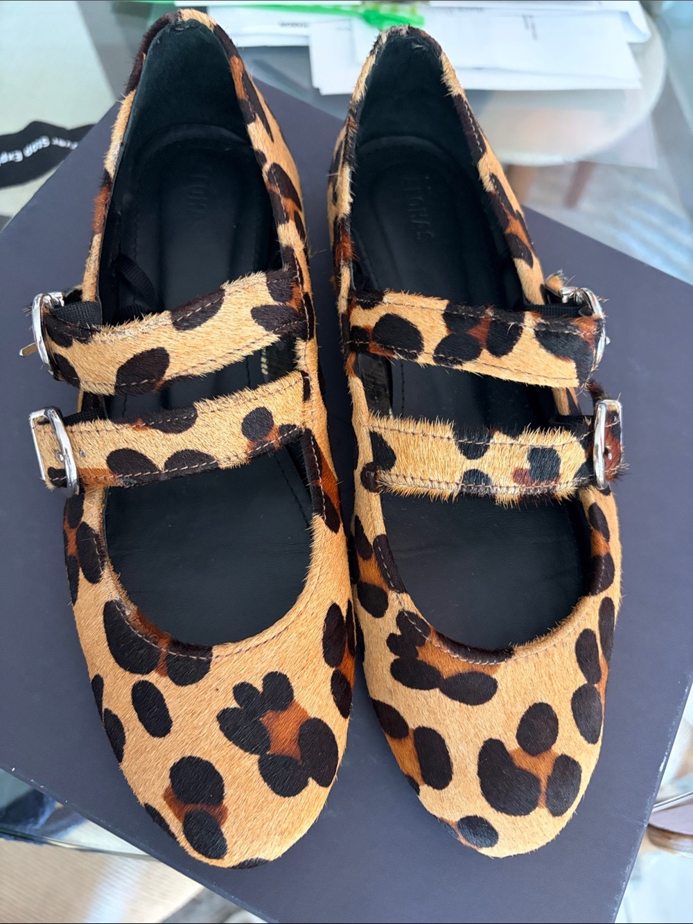 ALOHAS Leopard Print Double-Strap Mary Janes - Tan and Black